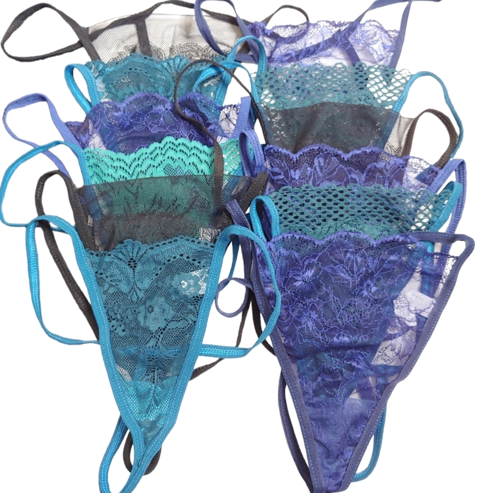 CHUNS Blue Green Black Lace Mesh Thong Bundle Size Large 12 For $25 New NWOT